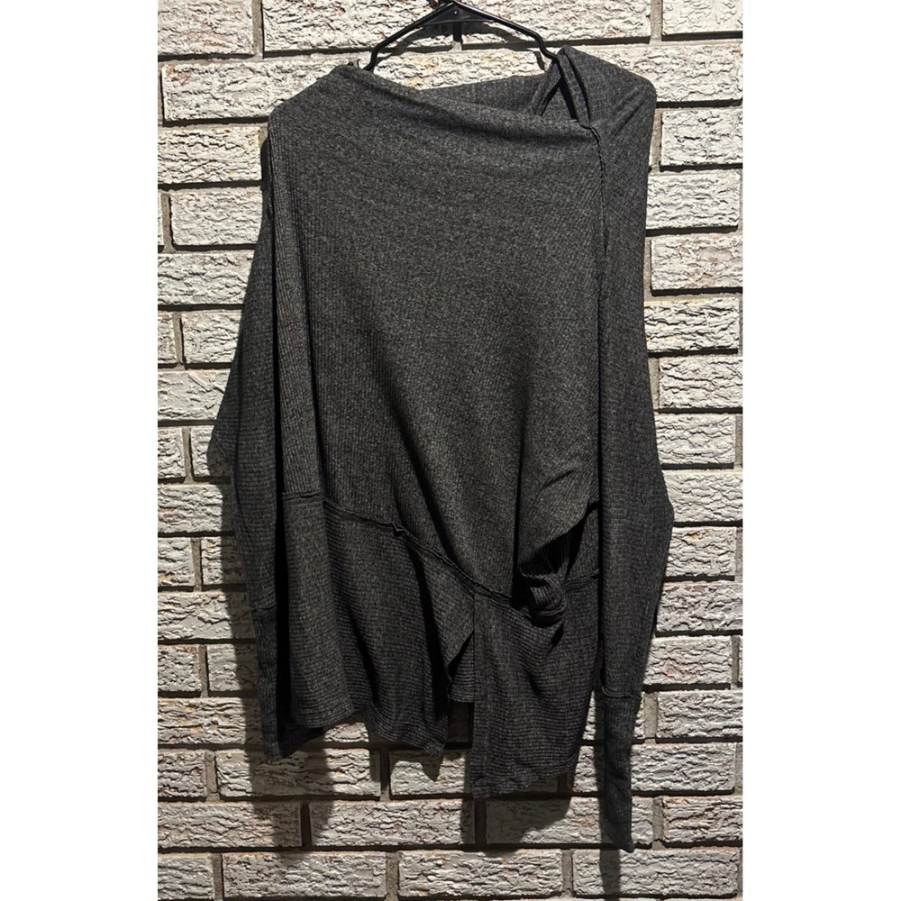 Free People We The Free Charcoal Grey Asymmetrical Ribbed Thermal Top S/P